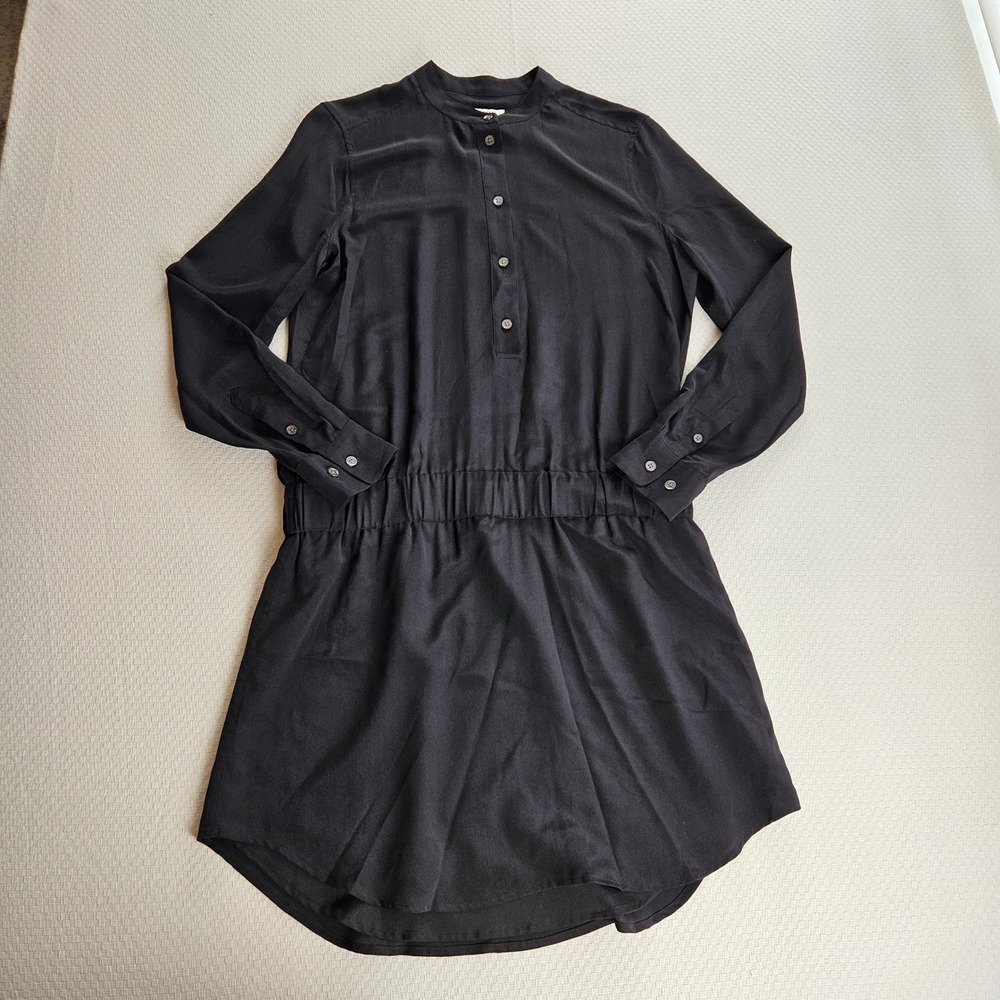 Equipment Femme Black Silk Long Sleeve Shirt Dress Small Quiet Luxury Minimalism